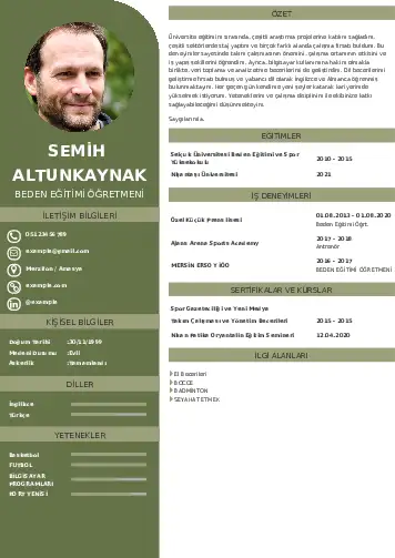 Beden Eğitimi Öğretmeni CV Örnekleri cv indir